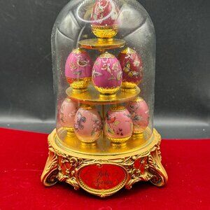 Faberge mini eggs in glass dome.  "House of Ruby Garden"